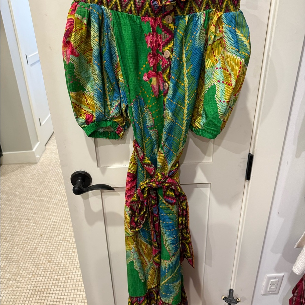 FARM Rio Strapless Dress - Green, Blue, Yellow, Pink